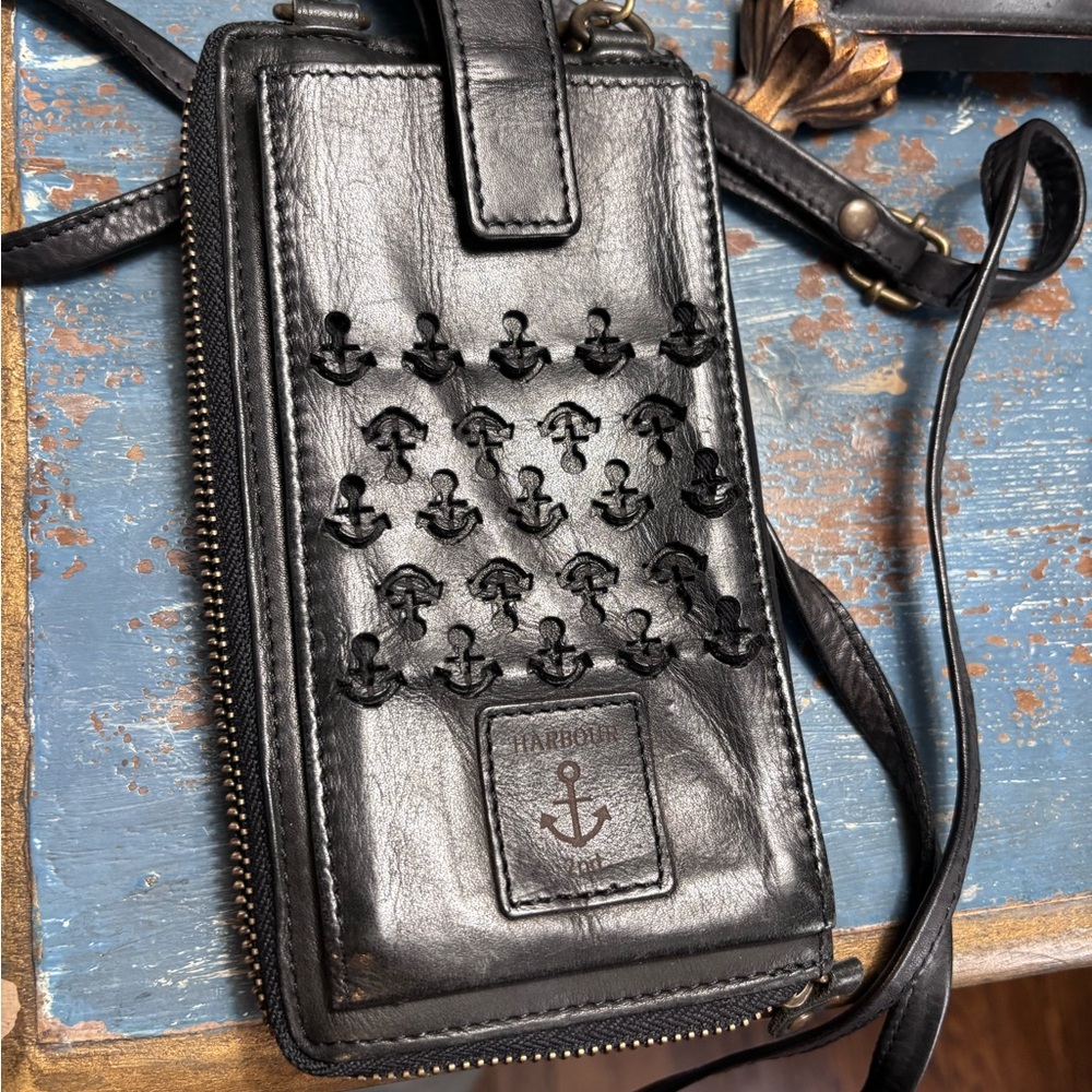 Black Harbour Anchor Embossed Leather Crossbody